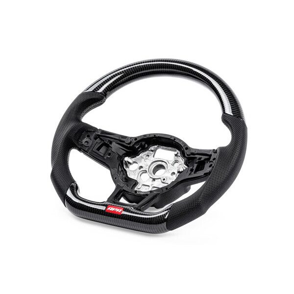 APR STEERING WHEEL – CARBON FIBER & PERFORATED LEATHER – MK7 GOLF R SILVER (FOR USE WITH PADDLES)