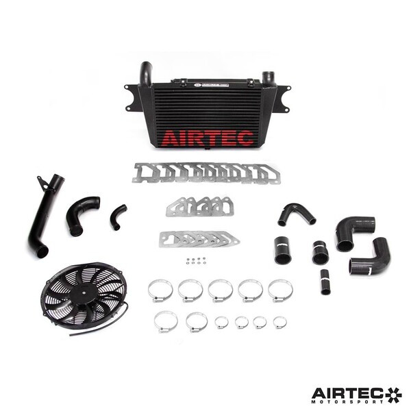 AIRTEC MOTORSPORT INTERCOOLER AND RADIATOR PACKAGE GLOSS BLACK, WHITE AIRTEC LOGO , PRO-SERIES BLACK