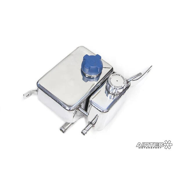 AIRTEC MOTORSPORT WATER HEADER TANK AND POWER STEERING TANK REPLACEMENT – PRO-SERIES BLACK, STANDARD BLUE CAP