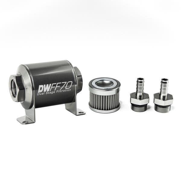 DeatschWerks 8-03-070-100K-38 3 8 in 100 micron 70mm in line fuel filter kit