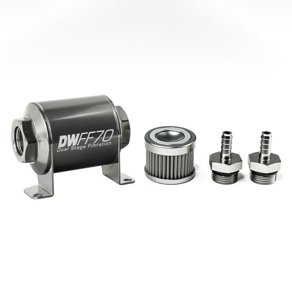 DeatschWerks 8-03-070-100K-516 5 16 in 100 micron 70mm in line fuel filter kit