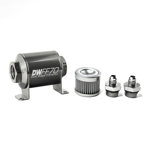 DeatschWerks 8-03-070-100K-6 6an 100 micron 70mm in line fuel filter kit
