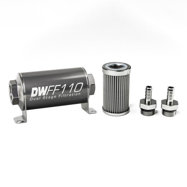 DeatschWerks 8-03-110-100K-38 3 8 in 100 micron 110mm in line fuel filter kit