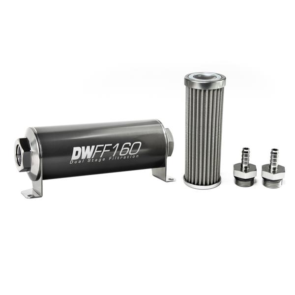 DeatschWerks 8-03-160-100K-516 5 16 in 100 micron 160mm in line fuel filter kit